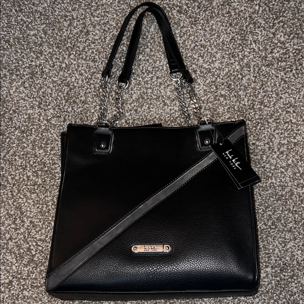 Stylish Black Tote Bag with Chain Straps